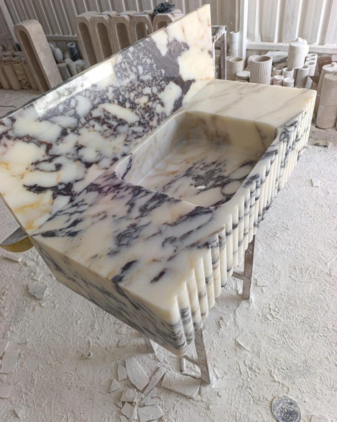 Calacatta Viola Handmade Marble Luxury Bathroom Sink With Backsplash: Custom Size Marble Stone Vanity