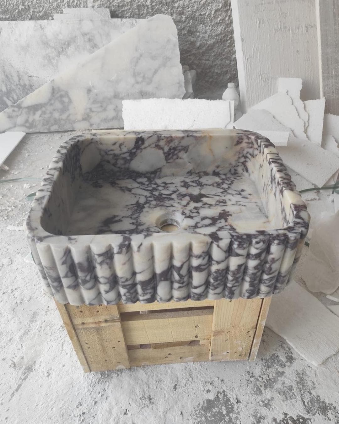 Hand Carved Calacatta Viola Marble Sink: Custom Wall Mount Vanity Basin Luxury Bathroom