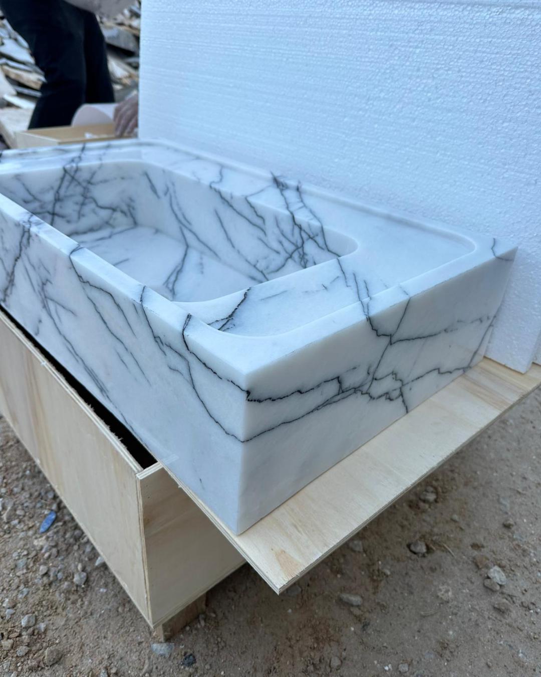Handcrafted Lilac Marble Sink: Natural Stone Basin Luxury Handmade Bathroom Vanity Custom Size Marble