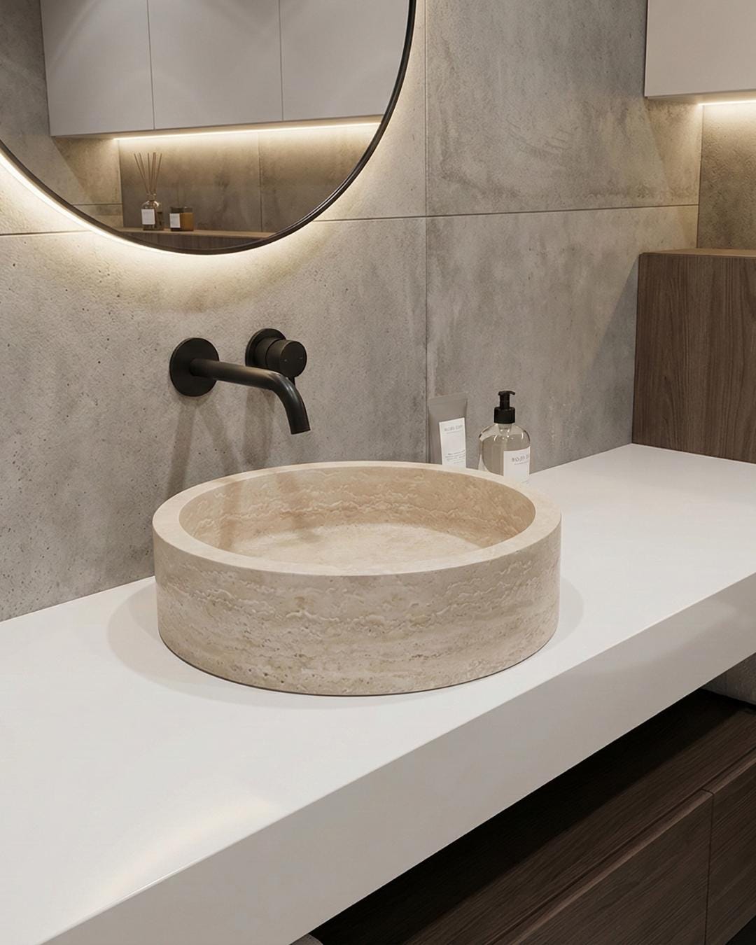 Handmade Travertine Round Marble Sink: Luxury Bathroom Vanity
