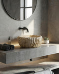 Travertine Round Natural Stone Sink: Luxury Bathroom Marble Sink