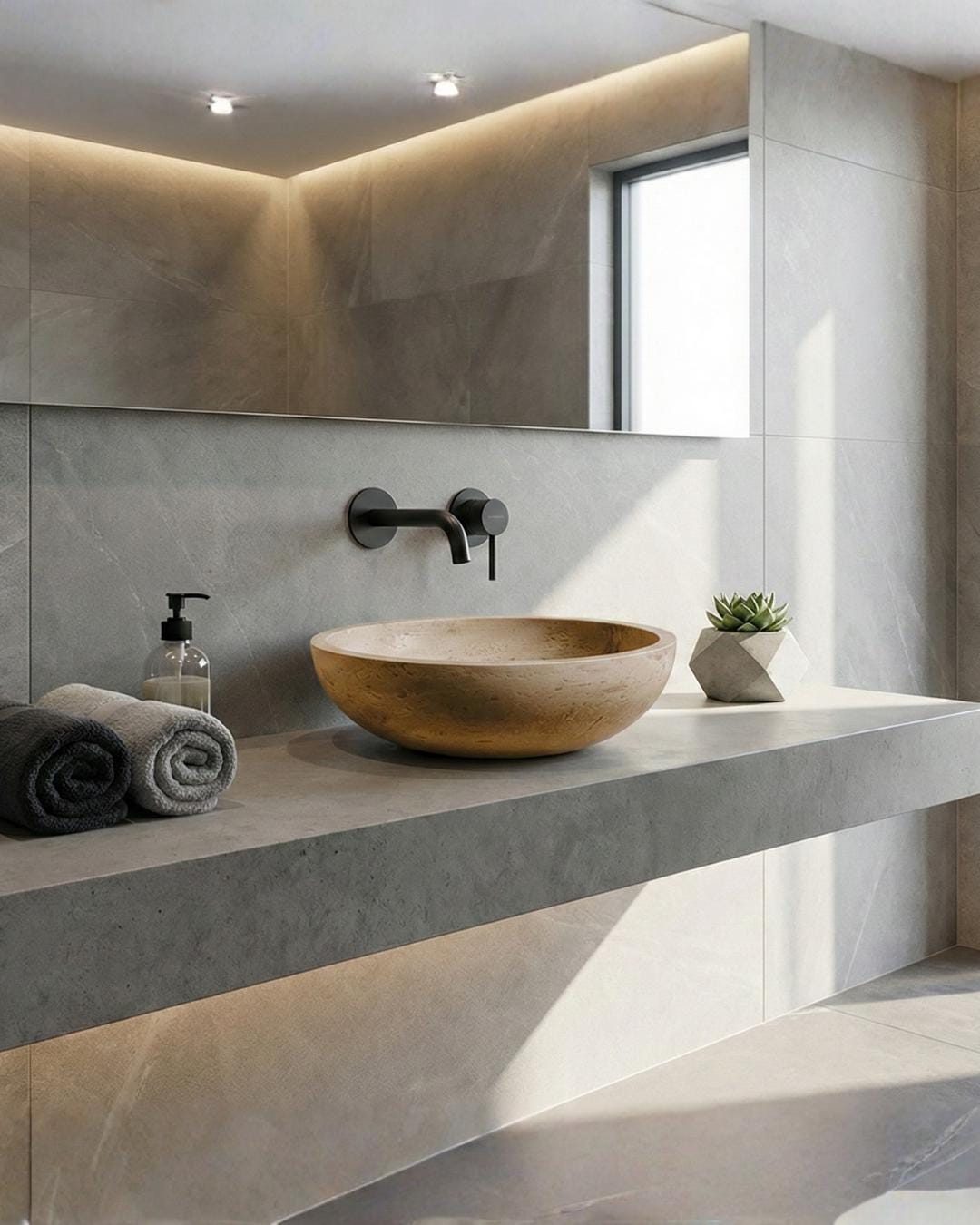 Handmade Travertine Round Marble Sink: Luxury Bathroom Vanity