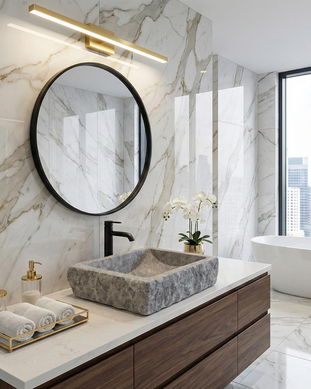 Handmade Grey Stone Sink Natural Stone Basin Custom Size Luxury Bathroom Vanity