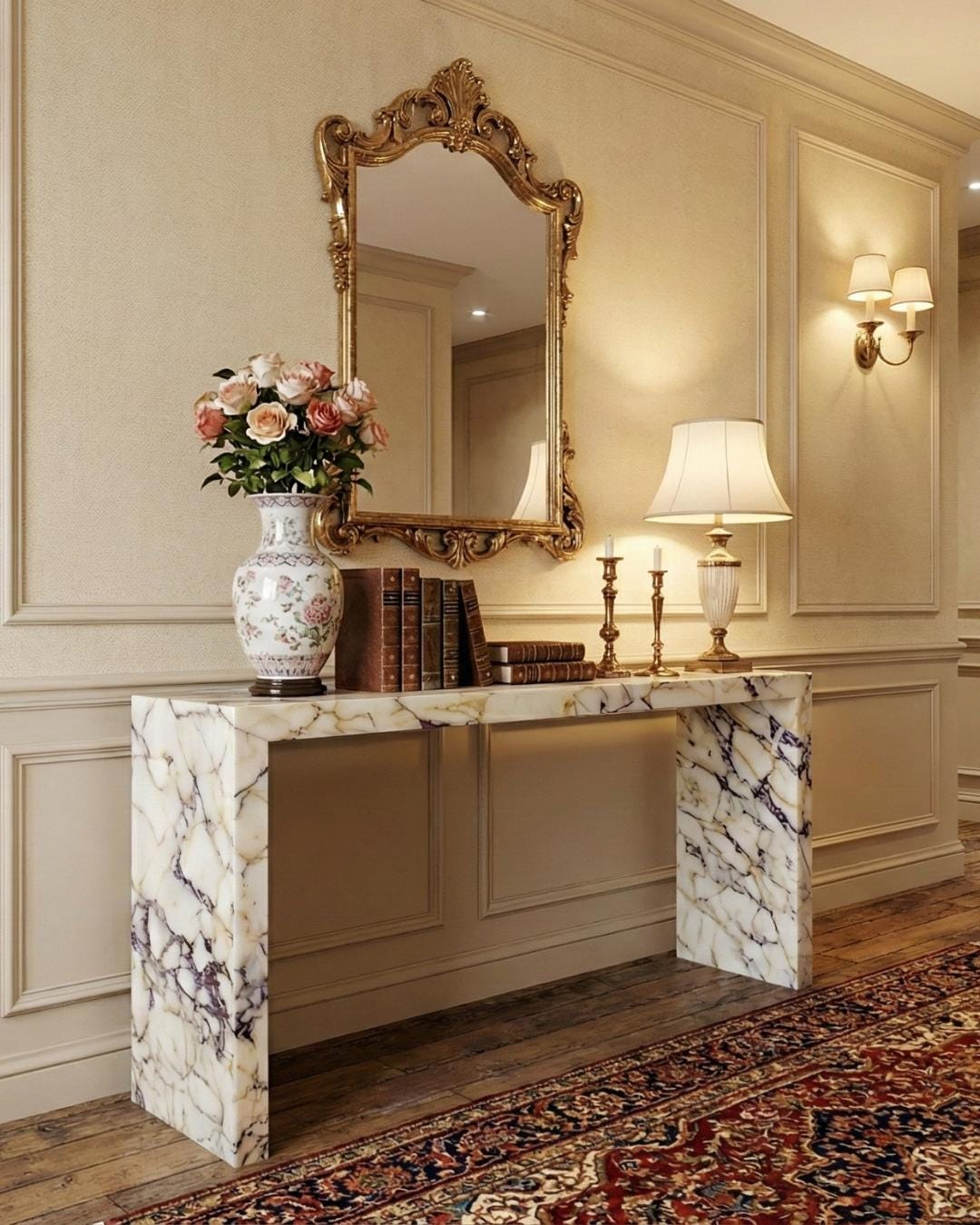 Calacatta Viola Marble Console Table Luxury Handcrafted Stone Entryway Table