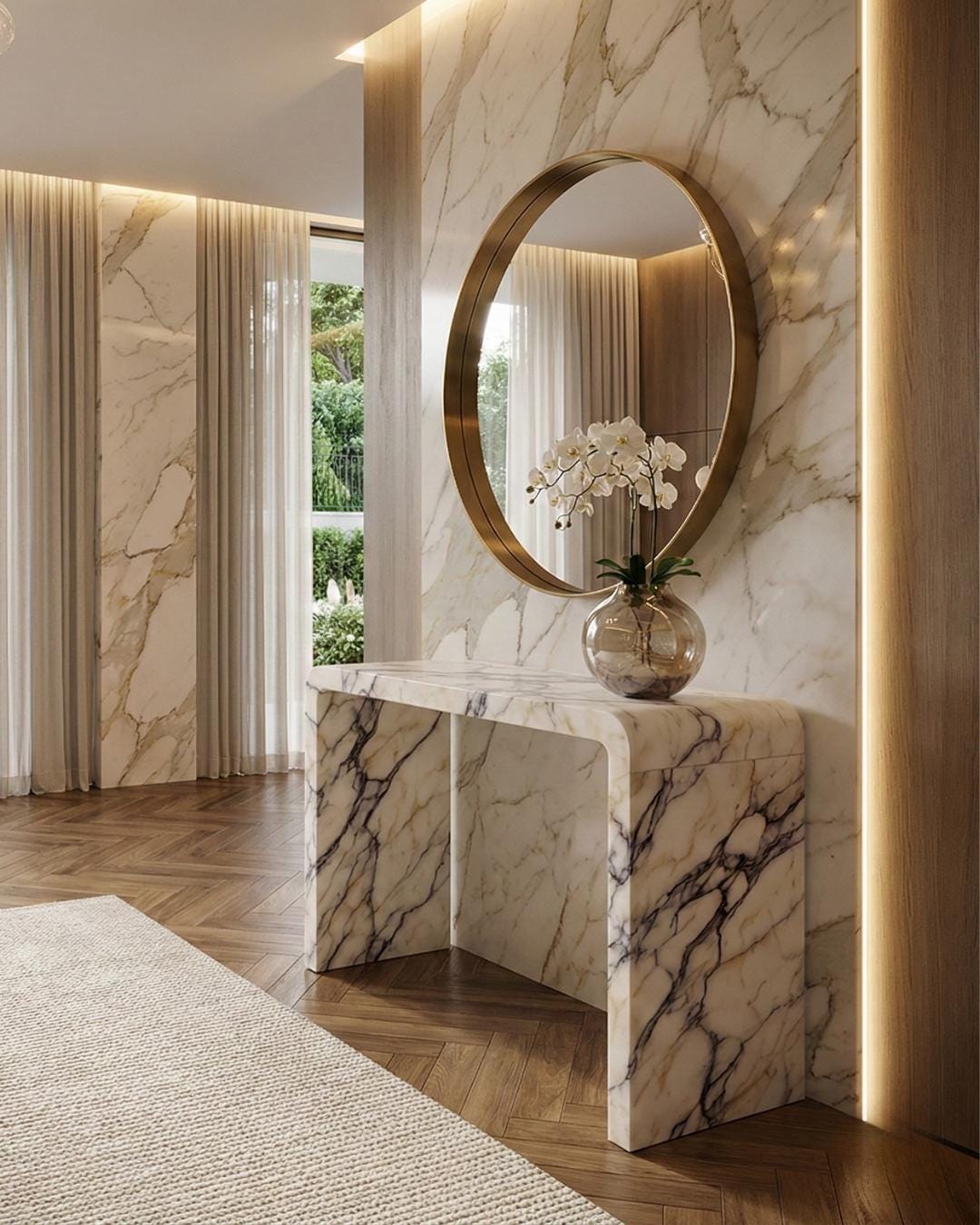 Handmade Calacatta Marble Console Table: Entryway Natural Stone Console | Luxury Modern Hallway Furniture Dresser