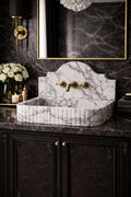 Fluted Calacatta Viola Marble Sink: Handmade Wall Mounted Vanity Basin