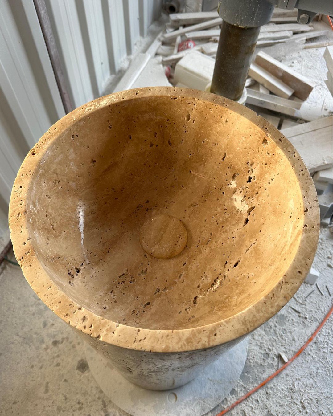 Travertine Tall Round Natural Stone Sink: Handmade Custom Size Luxury Bathroom Vanity