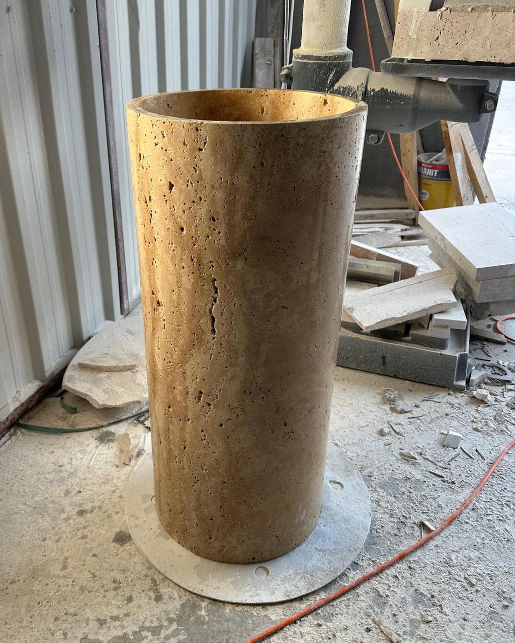 Travertine Tall Round Natural Stone Sink: Handmade Custom Size Luxury Bathroom Vanity