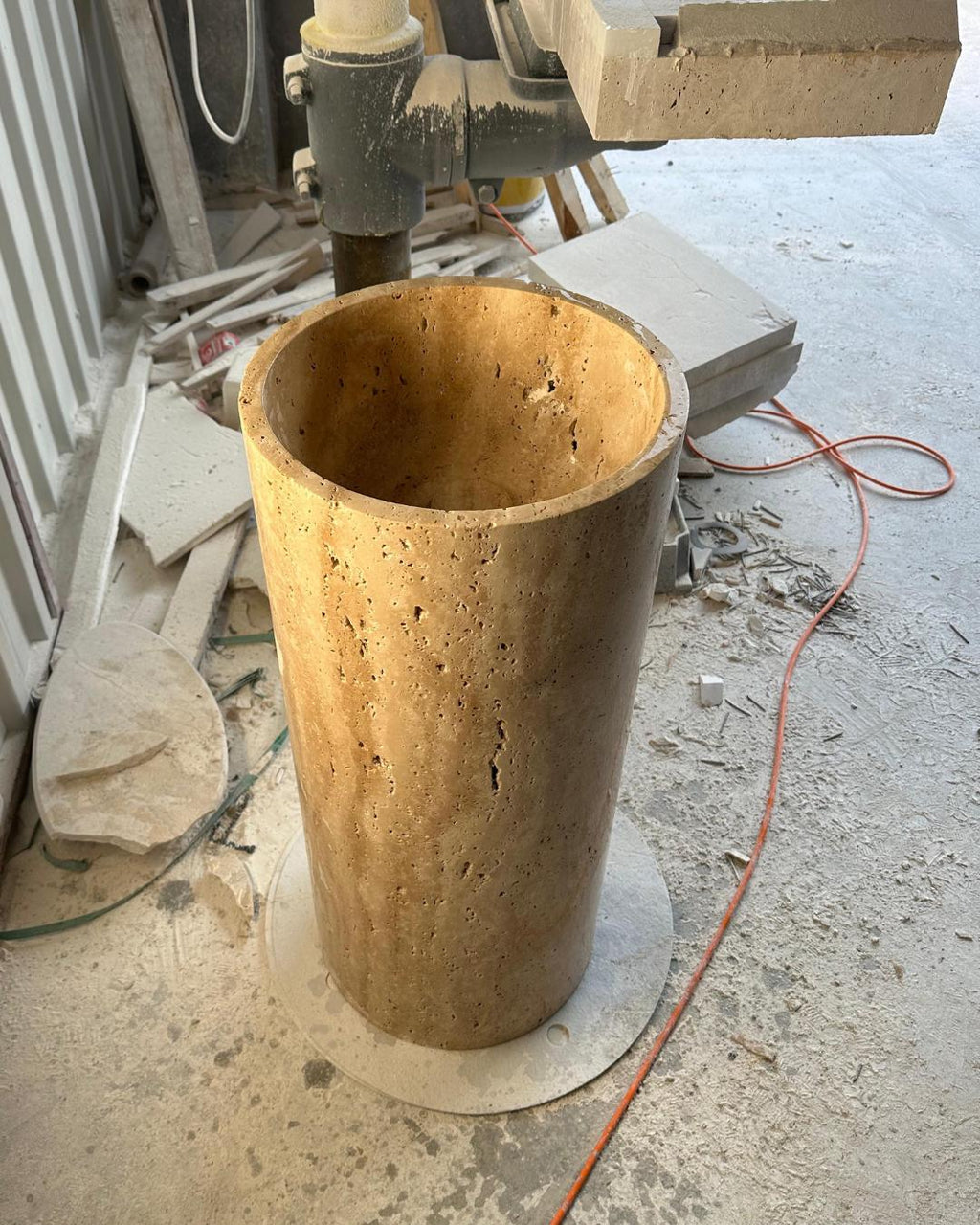Travertine Tall Round Natural Stone Sink: Handmade Custom Size Luxury Bathroom Vanity