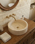 Handmade Travertine Round Marble Sink: Luxury Bathroom Vanity
