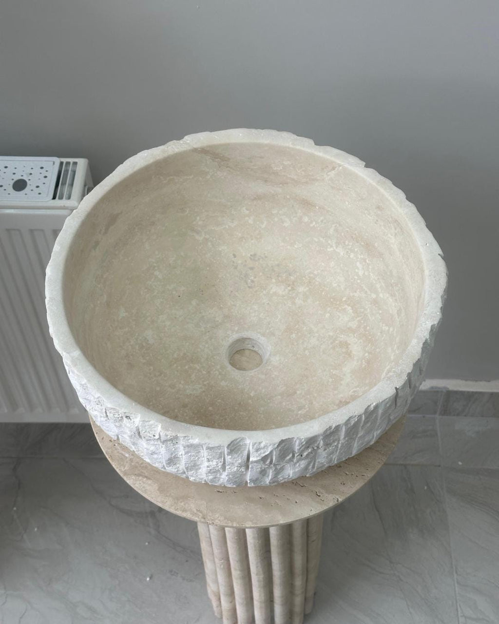 Travertine Marble Round Sink Handmade Luxury Bathroom Vanity Natural Stone Basin
