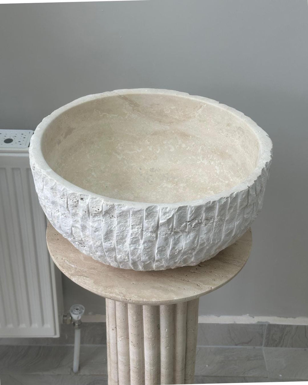 Travertine Marble Round Sink Handmade Luxury Bathroom Vanity Natural Stone Basin
