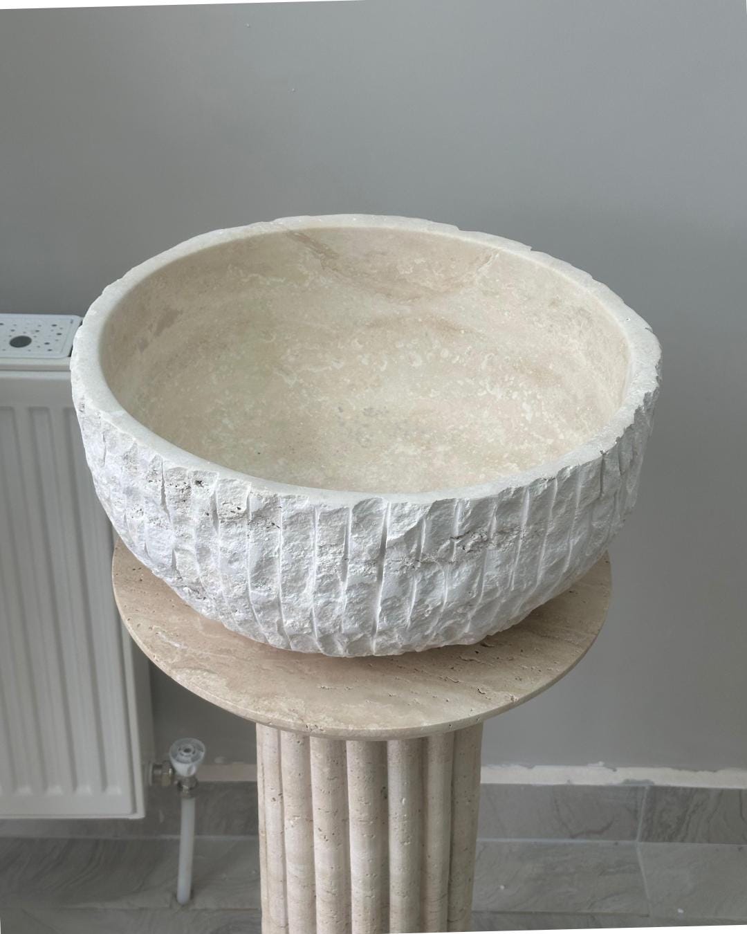 Travertine Marble Round Sink Handmade Luxury Bathroom Vanity Natural Stone Basin