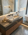 Hand Carved Calacatta Viola Marble Sink with Backsplash, Custom Size
