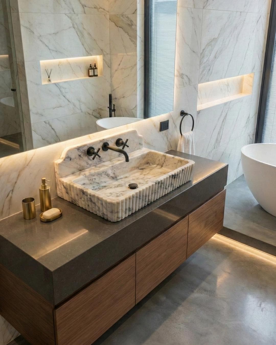 Hand Carved Calacatta Viola Marble Sink with Backsplash, Custom Size