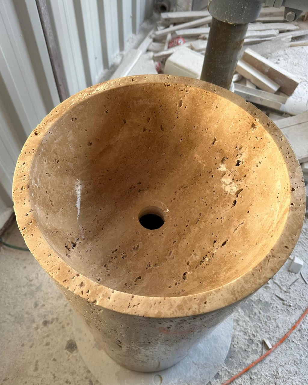 Travertine Tall Round Natural Stone Sink: Handmade Custom Size Luxury Bathroom Vanity