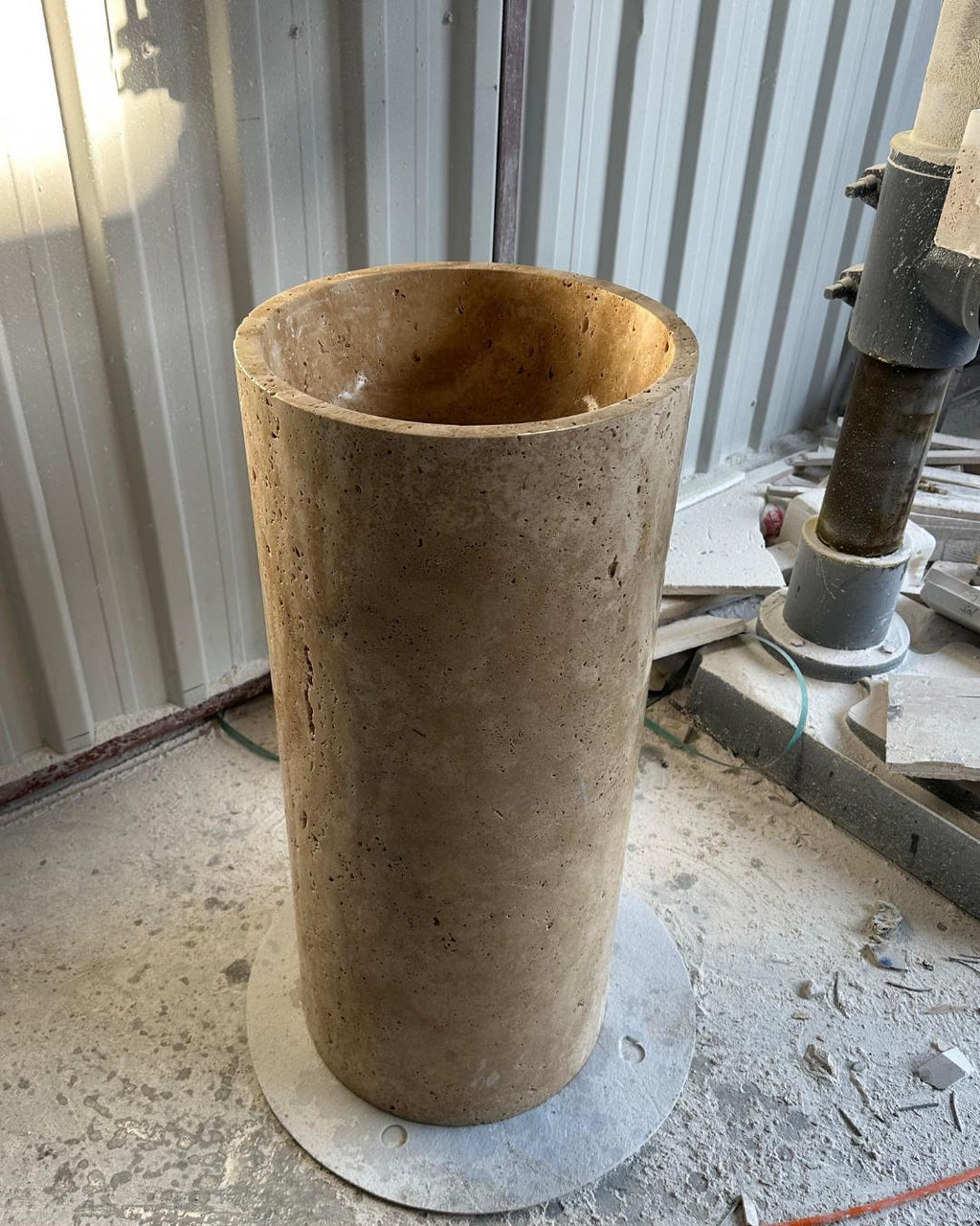Travertine Tall Round Natural Stone Sink: Handmade Custom Size Luxury Bathroom Vanity