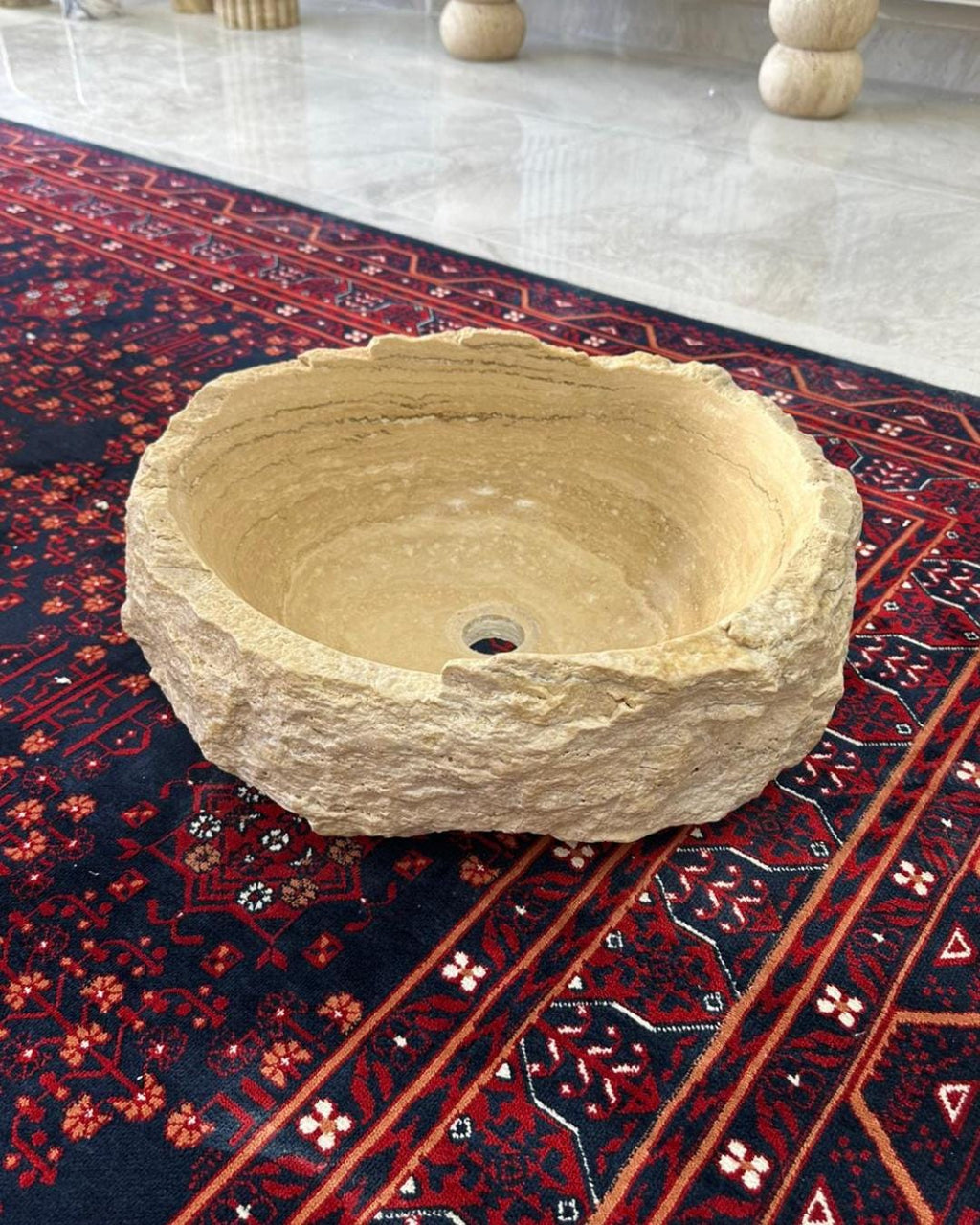 Handmade Travertine Natural Stone Round Sink: Luxury Bathroom Vanity Natural Designer Basin