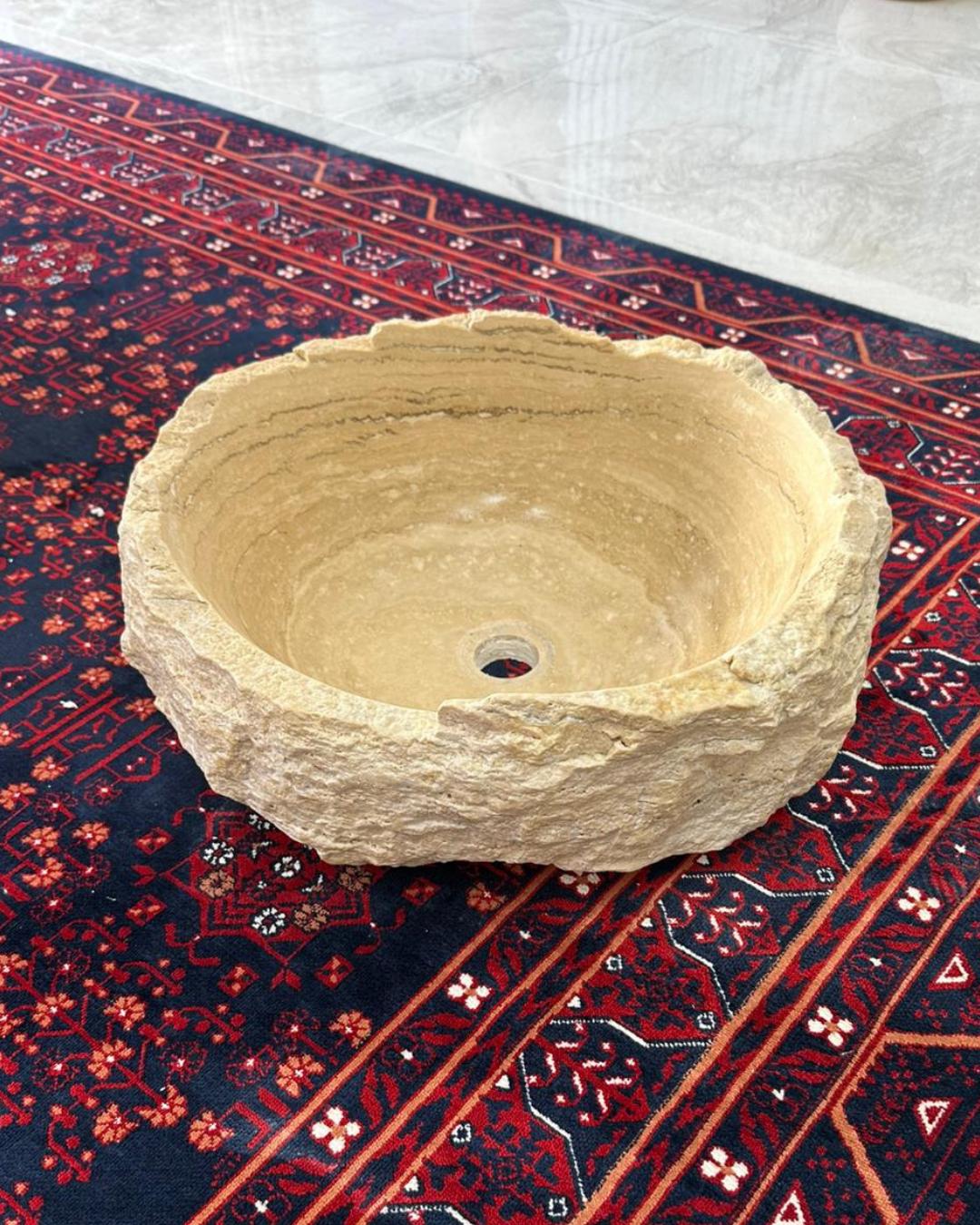 Handmade Travertine Natural Stone Round Sink: Luxury Bathroom Vanity Natural Designer Basin
