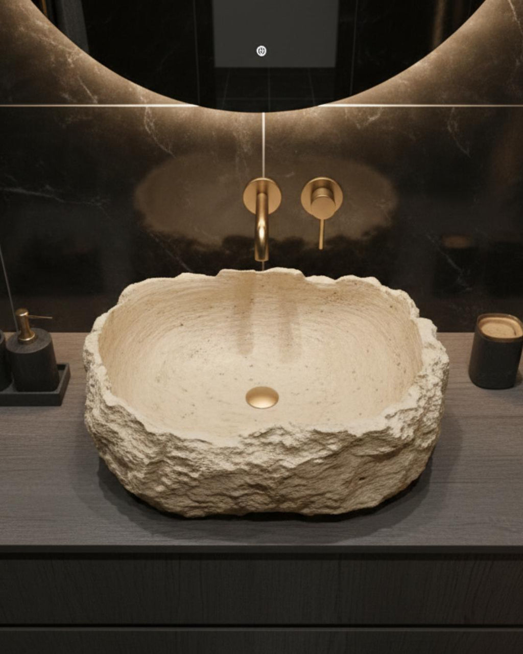 Handmade Travertine Natural Stone Round Sink: Luxury Bathroom Vanity Natural Designer Basin