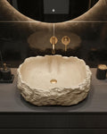 Handmade Travertine Natural Stone Round Sink: Luxury Bathroom Vanity Natural Designer Basin