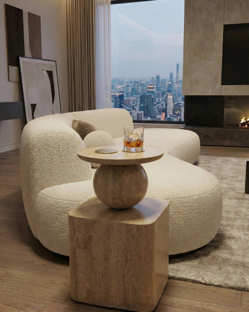 Handmade Natural Travertine Coffee Table: Modern Sculptural Stone Side Table – Luxury Home Decor Furniture