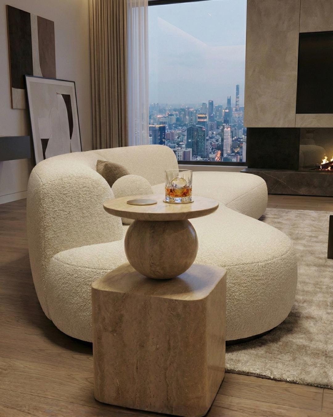 Handmade Natural Travertine Coffee Table: Modern Sculptural Stone Side Table – Luxury Home Decor Furniture