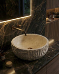 Travertine Marble Round Sink Handmade Luxury Bathroom Vanity Natural Stone Basin