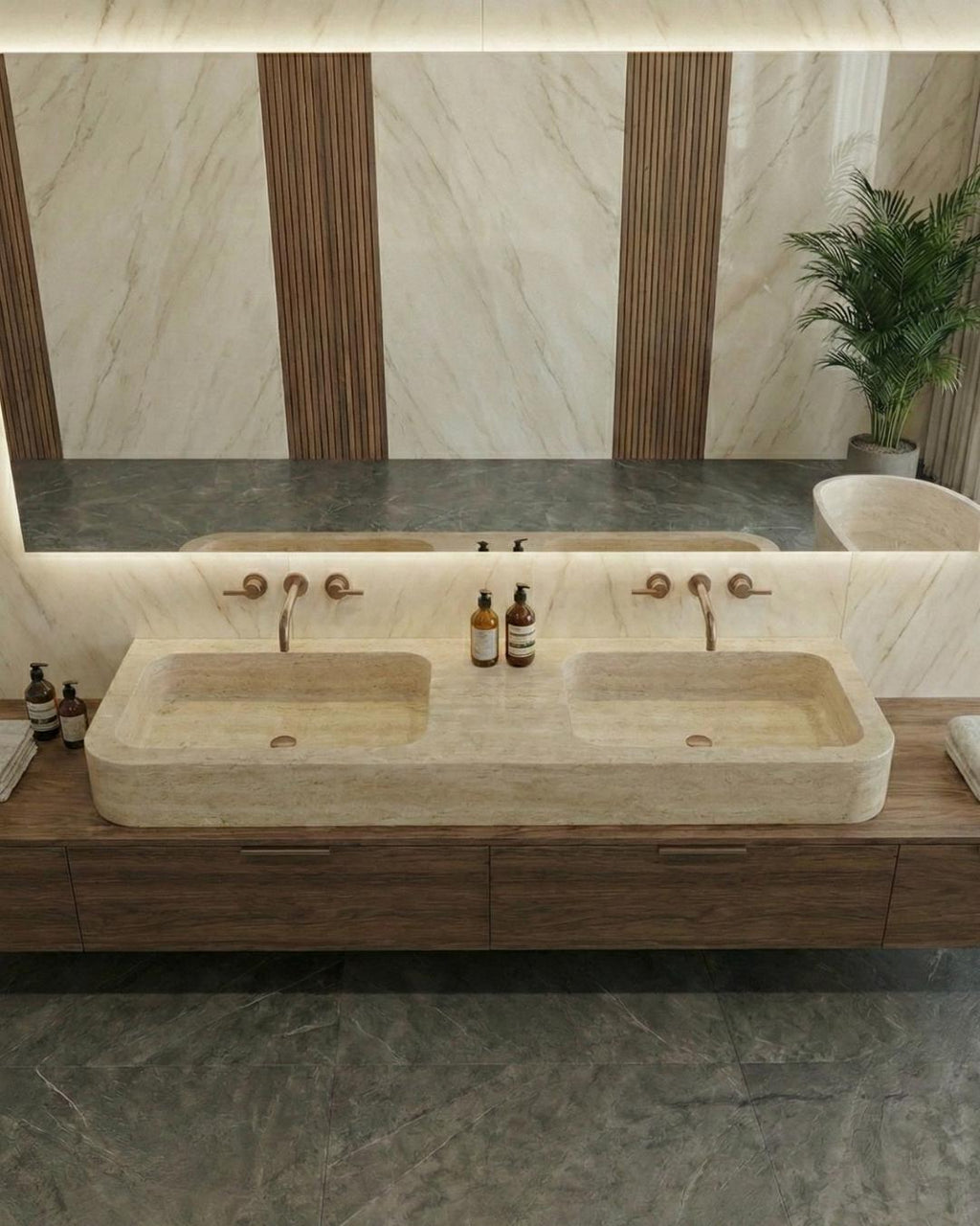 Handmade Travertine Marble Sink, Custom Natural Stone Bathroom Basin