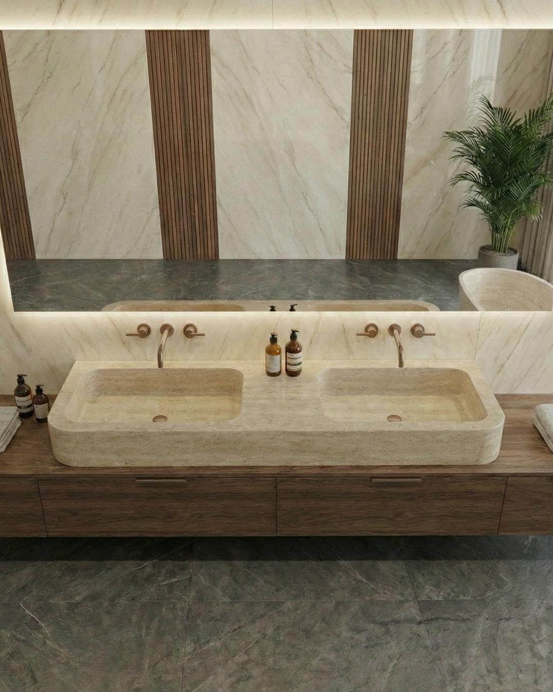 Handmade Travertine Marble Sink, Custom Natural Stone Bathroom Basin