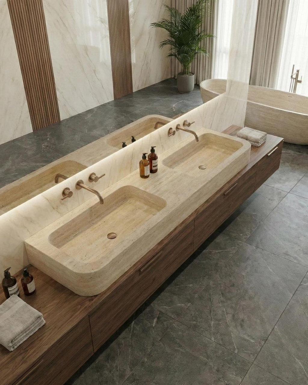 Handmade Travertine Marble Sink, Custom Natural Stone Bathroom Basin