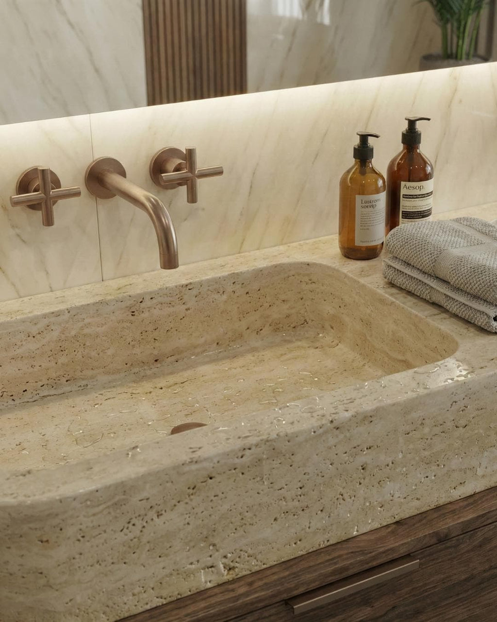Handmade Travertine Marble Sink, Custom Natural Stone Bathroom Basin