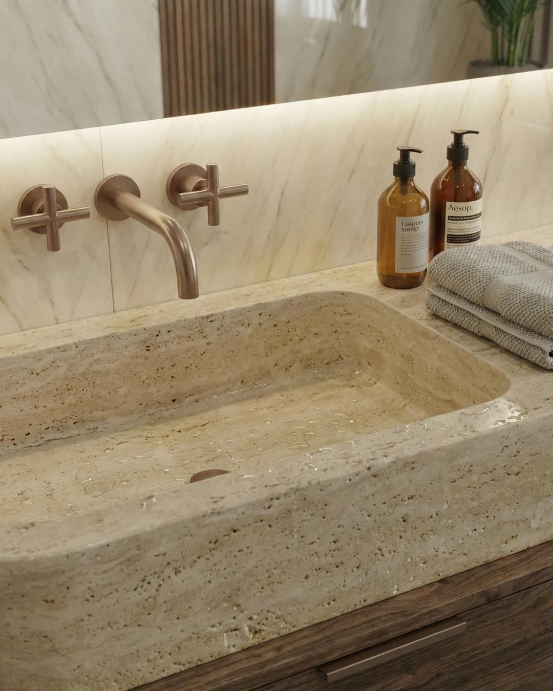 Handmade Travertine Marble Sink, Custom Natural Stone Bathroom Basin