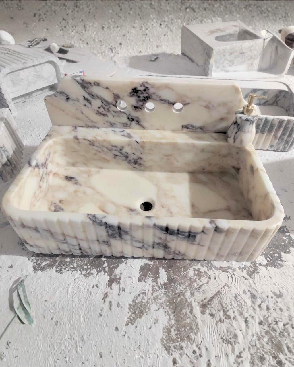 Hand Carved Calacatta Viola Marble Sink with Backsplash, Custom Size