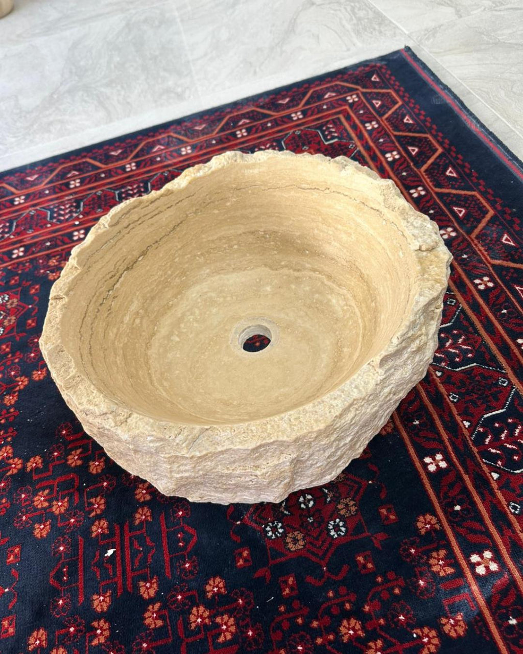 Handmade Travertine Natural Stone Round Sink: Luxury Bathroom Vanity Natural Designer Basin