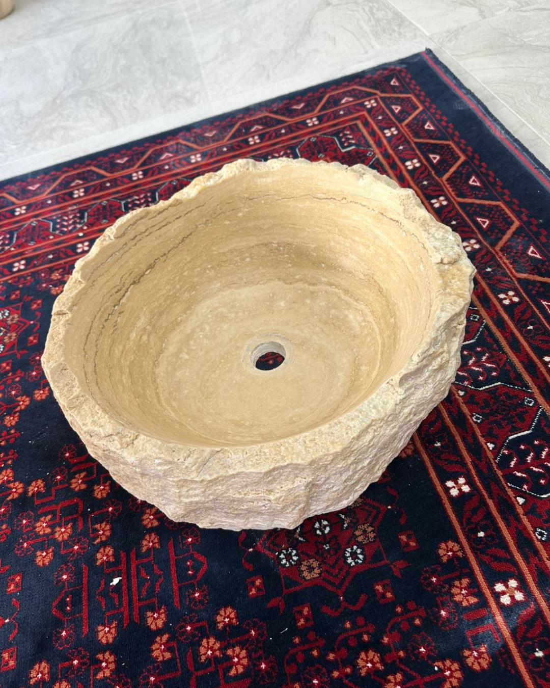 Handmade Travertine Natural Stone Round Sink: Luxury Bathroom Vanity Natural Designer Basin