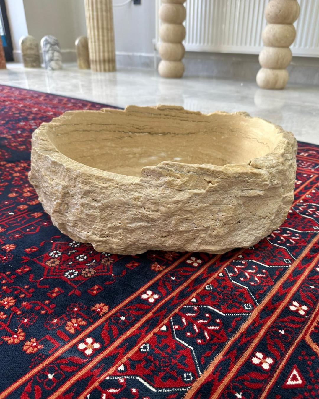 Handmade Travertine Natural Stone Round Sink: Luxury Bathroom Vanity Natural Designer Basin