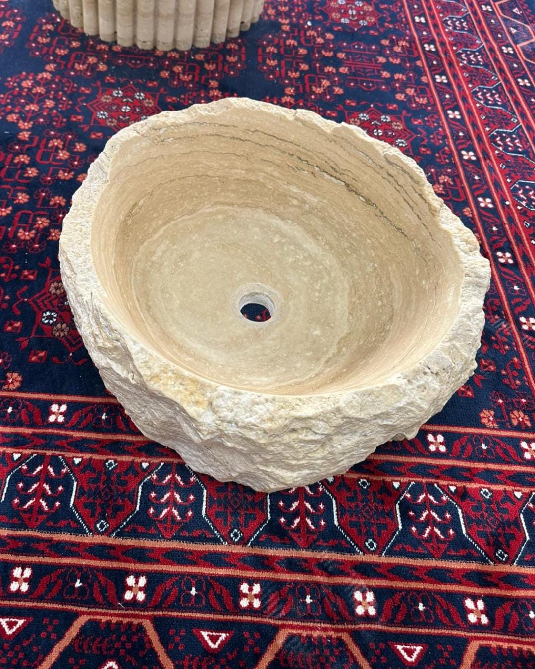 Handmade Travertine Natural Stone Round Sink: Luxury Bathroom Vanity Natural Designer Basin