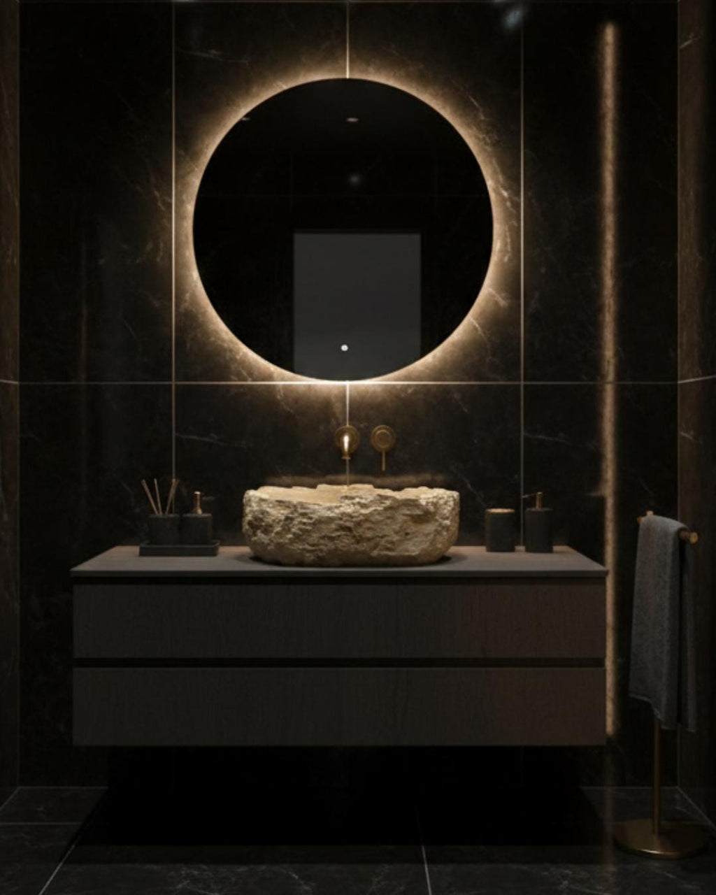 Handmade Travertine Natural Stone Round Sink: Luxury Bathroom Vanity Natural Designer Basin