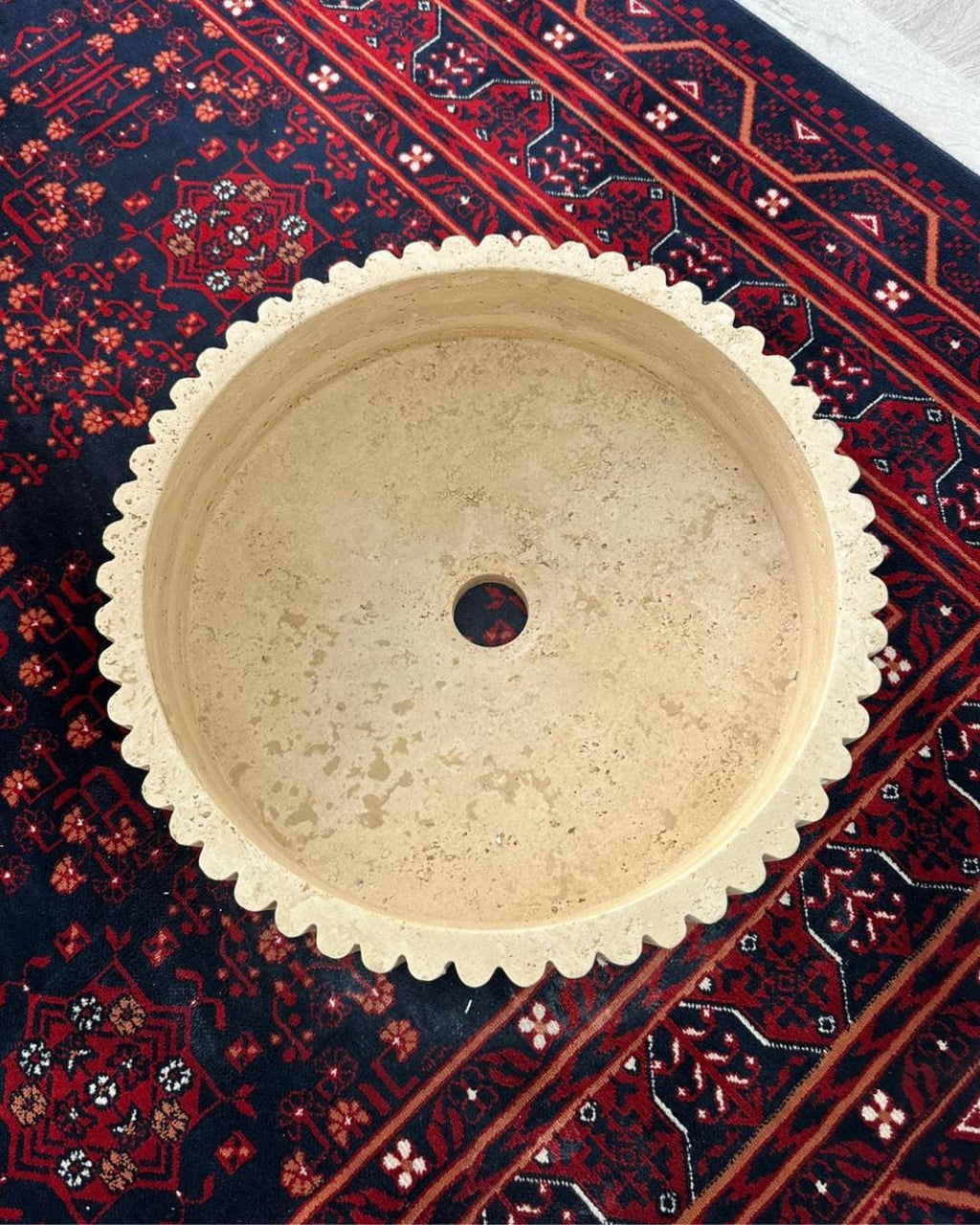 Handmade Travertine Round Fluted Sink Luxury Natural Stone Bathroom Vanity Basin