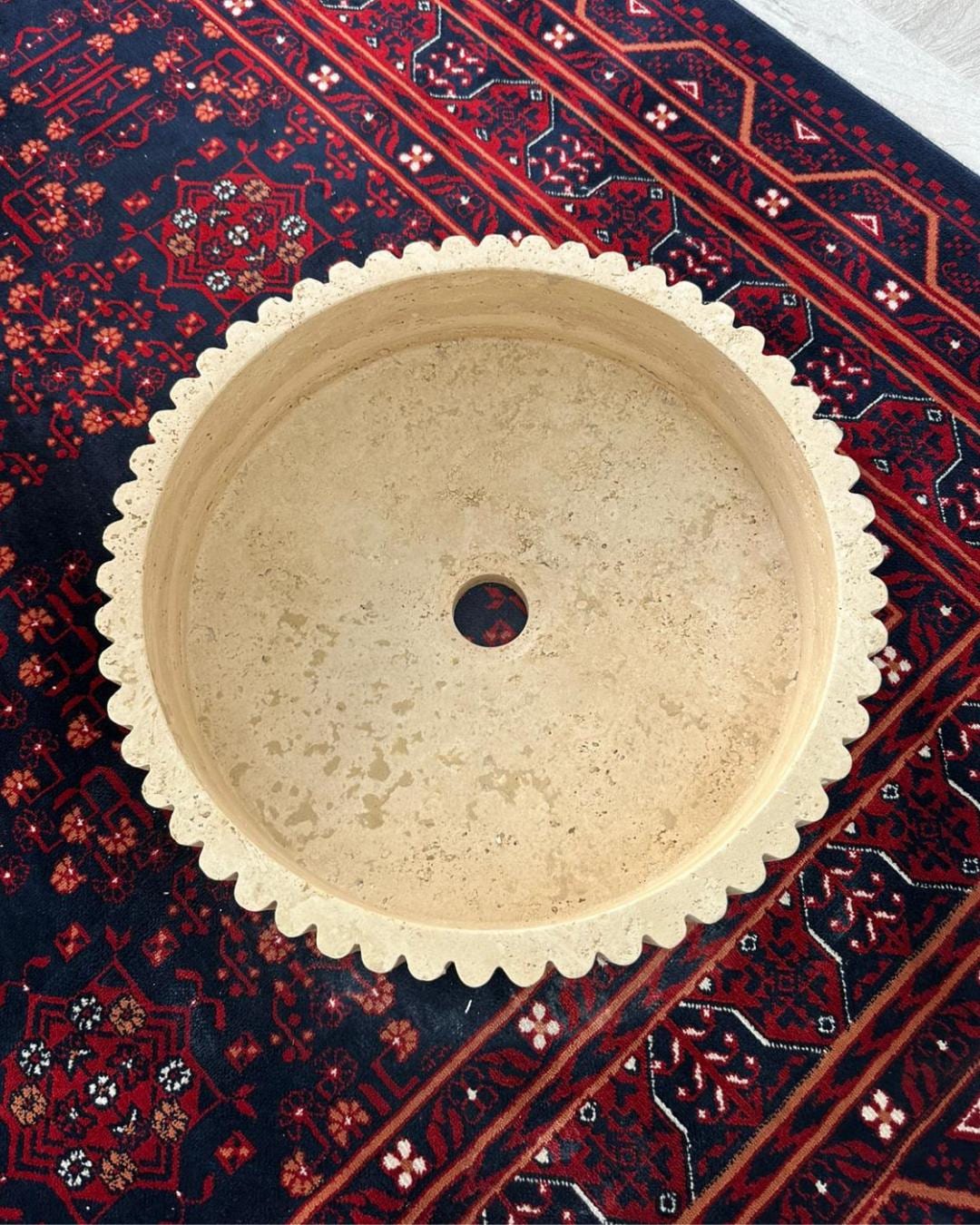 Handmade Travertine Round Fluted Sink Luxury Natural Stone Bathroom Vanity Basin