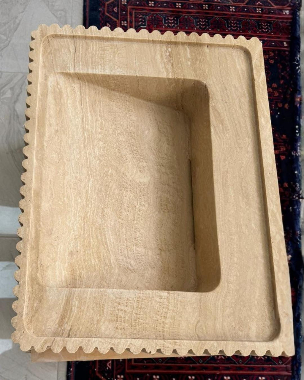 Handmade Travertine Fluted Vessel Sink, Natural Stone Marble Vanity, Hidden Drain