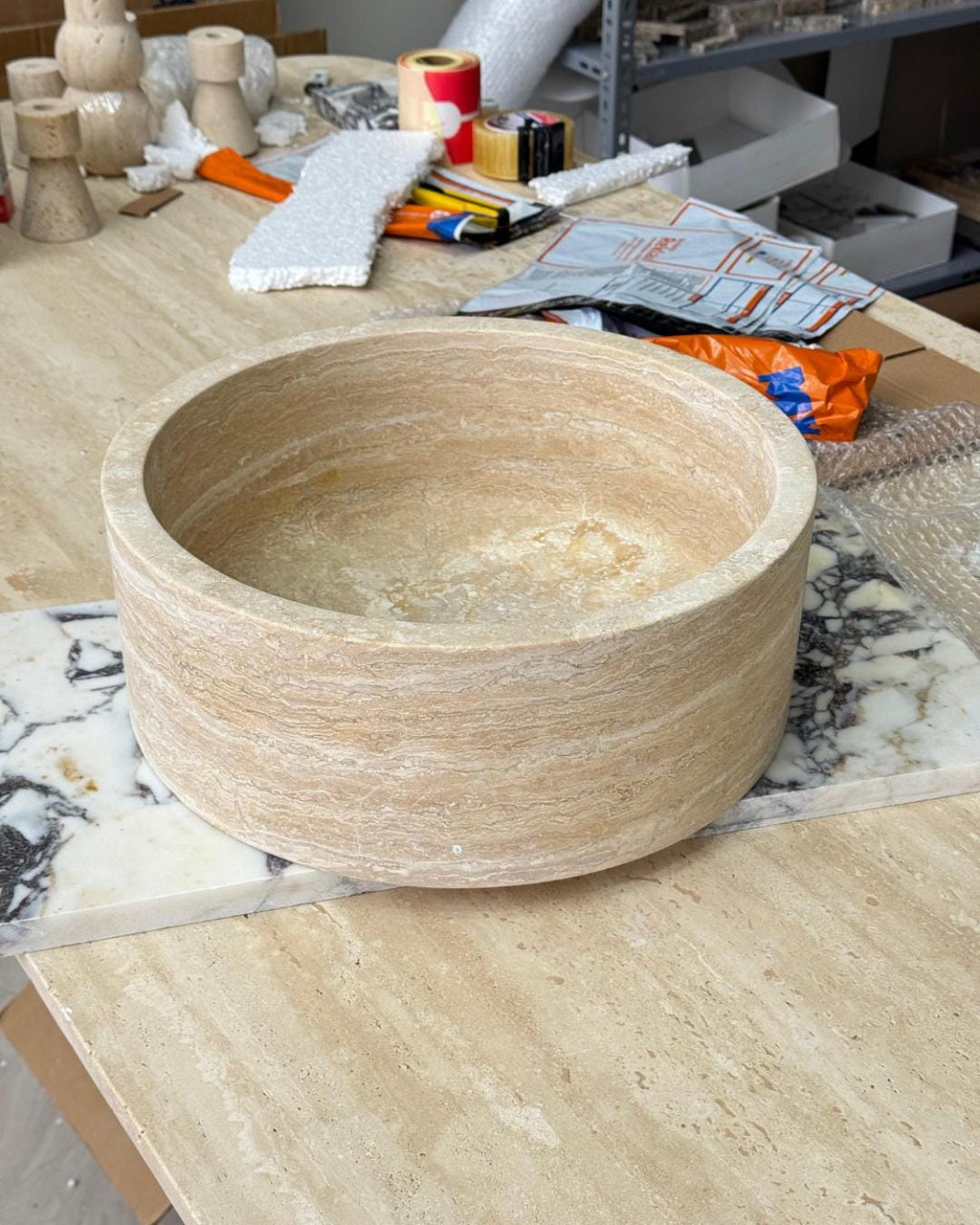 Handmade Travertine Round Marble Sink: Luxury Bathroom Vanity