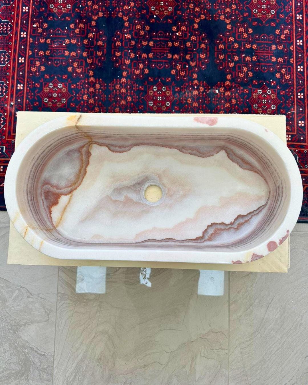 Natural Onyx Marble Vessel Sink, Hand Carved Washbasin, Luxury Bathroom Vanity Stone Sink