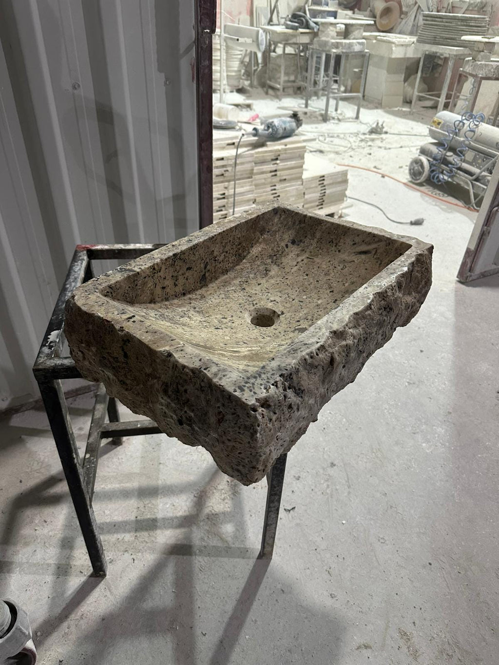 Handcrafted Silver Travertine Vessel Sink – Rustic Natural Stone Bathroom Basin