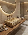 Handcrafted Silver Travertine Vessel Sink – Rustic Natural Stone Bathroom Basin