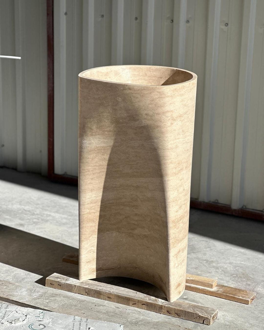 Handmade Travertine Sink, Natural Stone Pedestal Washbasin, Luxury Tall Vessel Sink for Bathroom