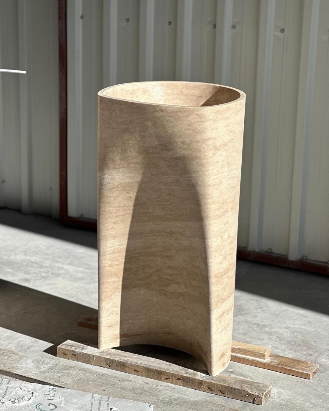 Handmade Travertine Sink, Natural Stone Pedestal Washbasin, Luxury Tall Vessel Sink for Bathroom