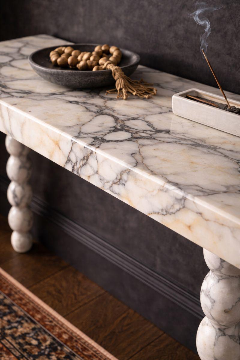 Handmade Luxury Entryway Table with Sculptural Legs: Modern Calacatta Viola Marble Console Table