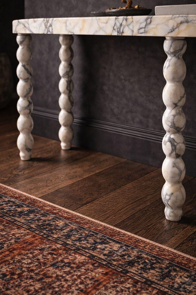 Handmade Luxury Entryway Table with Sculptural Legs: Modern Calacatta Viola Marble Console Table